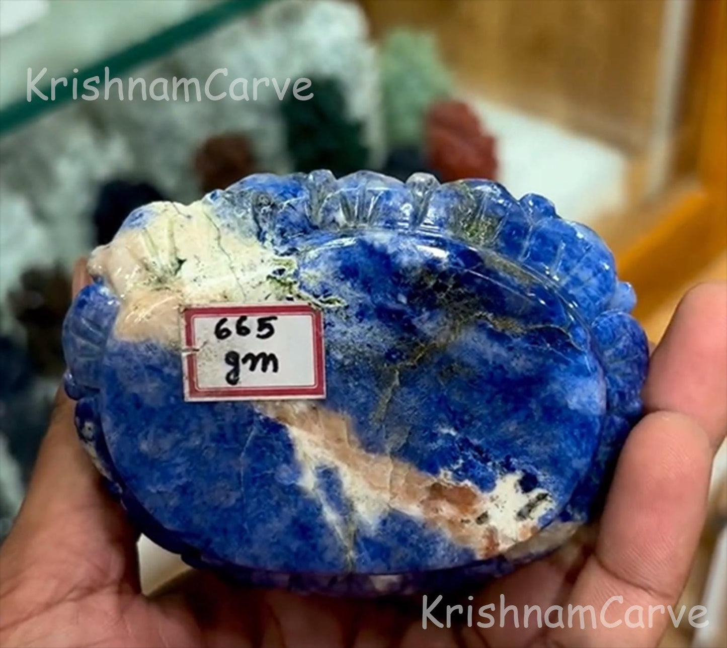 Blue Sodalite Ganesha Idol | Hand-Carved Ganesh Statue | Natural Crystal Stone | Hindu God Figurine | Home Temple Decor | KrishnamCarve