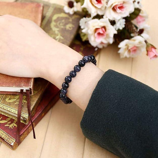 Blue Sun Sitara Bracelet 8mm | Blue Goldstone Crystal Beaded Bracelet | Healing Energy Jewelry | Stretch Bracelet for Women & Men