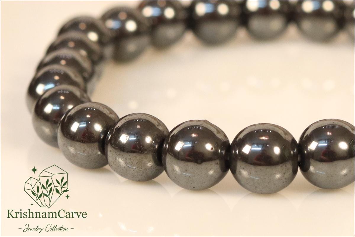 Premium Hematite Crystal Bracelet | Natural Grounding Stone for Energy & Protection | Unisex Stretch Healing Jewelry by KrishnamCarve