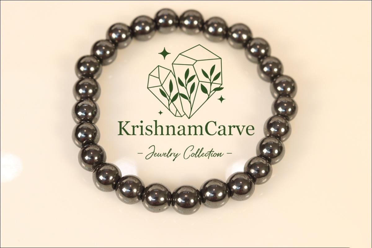 Premium Hematite Crystal Bracelet | Natural Grounding Stone for Energy & Protection | Unisex Stretch Healing Jewelry by KrishnamCarve