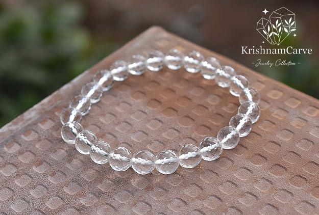 Clear Quartz Diamond Cut Bracelet | Sphatik Healing Crystal | Natural Faceted Gemstone | KrishnamCarve Spiritual Jewelry