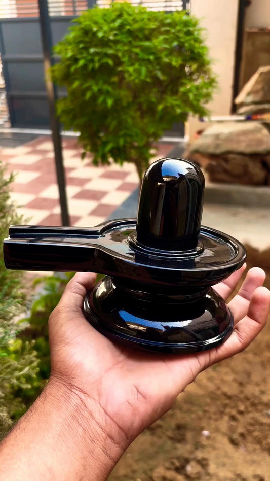 Hand-Carved Black Jade Shiva Lingam | shiva Lingam with Yoni Base | Natural Crystal Shivling for Puja, Healing & Home Decor