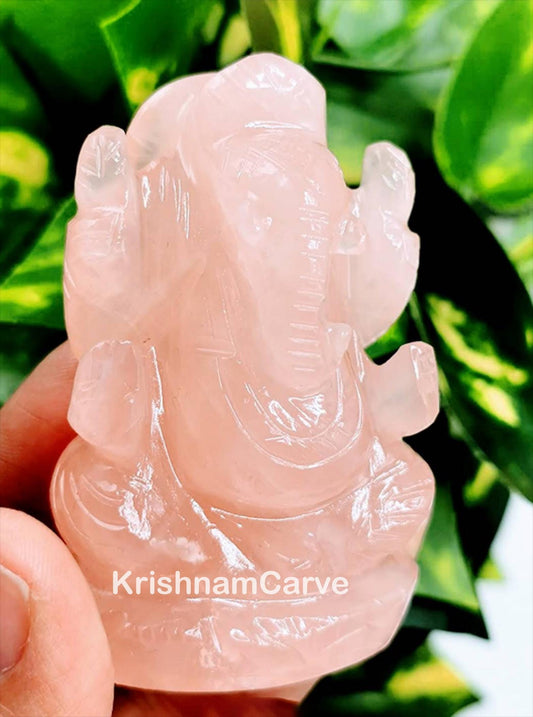 Lord Ganesha | Hand-Carved Rose Quartz | Pink Crystal Ganpati Murti for Home Decor, Meditation, and Gift | Vastu & Healing Crystal Figurine