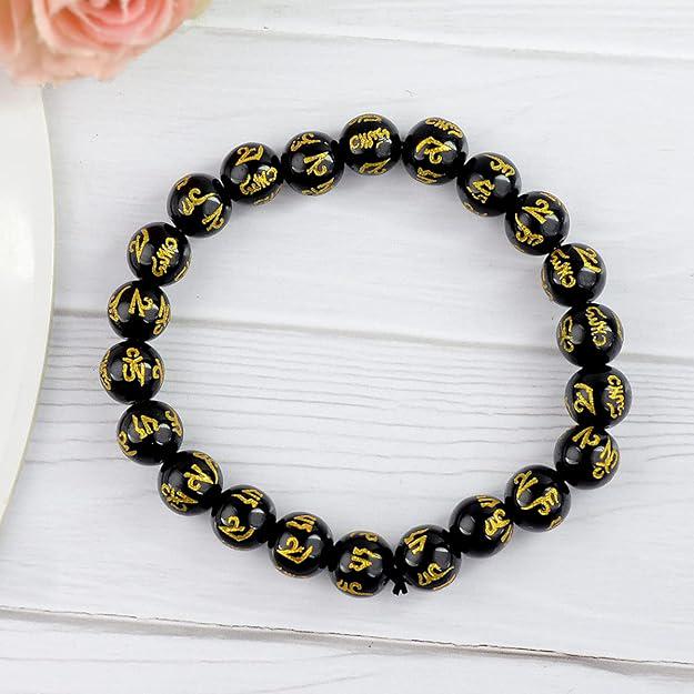 Black Obsidian Om Mani Padme Hum Bracelet – 8mm Tibetan Mantra Beads for Protection & Healing