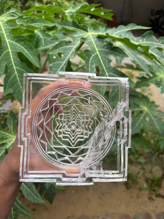 Clear Crystal Sri Yantra | Sacred Geometry Vastu Pyramid for Positive Energy, Meditation & Prosperity | Handmade Spiritual Decor Gift
