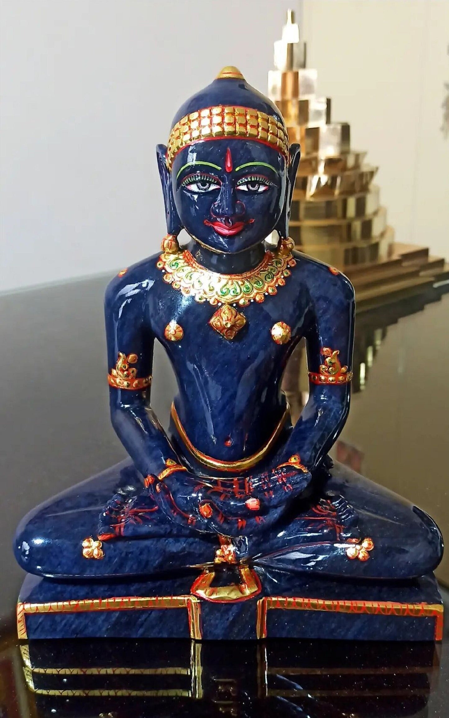 Lord Mahaveer Swami, Handmade Statue, blue jade Stone Statue, Idol Mahaveer Statue