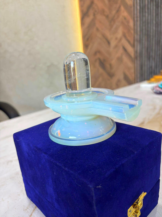 Opal and crystal quartz shivling, saphatik shivling, crystal quartz shivling, opal shivling, mahadev shivling