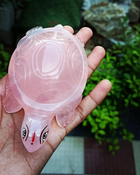 Rose Quartz Feng Shui Turtle | Crystal Tortoise Idol for Vastu & Healing | Hand-Carved Decorative Figurine | KrishnamCarve Crystal Gift