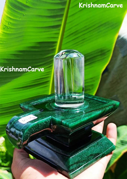 Green Jade Shivling with Clear Quartz Lingam | Crystal Shivling for Puja, Vastu, Meditation | Healing Stone Shiva Lingam Idol