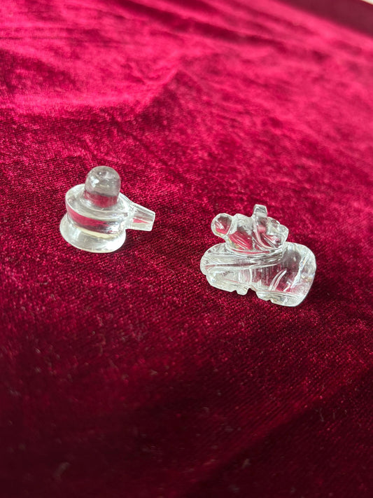 Clear Quartz Shivling and Nandi Set | Natural Sphatik Crystal Shivling with Nandi Idol | Hindu Spiritual for puja | Mini Home Temple Idol