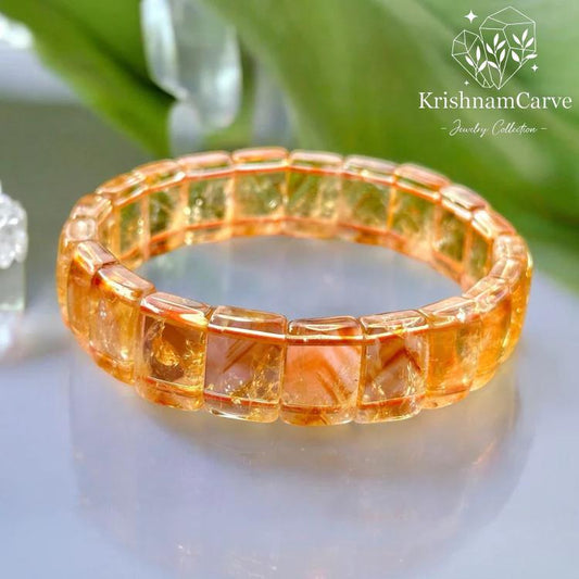 Natural Citrine Crystal Bracelet | Yellow Mountain Citrine Bangle | Handmade Gemstone Energy Bracelet | AAA Quality | KrishnamCarve