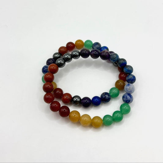 Seven Chakra Crystal Bracelet | Balancing Energy Jewelry | Yoga Gift for Her | 8mm Gemstone Beads