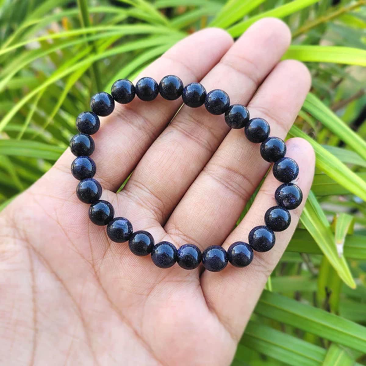 Blue Sun Sitara Bracelet 8mm | Blue Goldstone Crystal Beaded Bracelet | Healing Energy Jewelry | Stretch Bracelet for Women & Men
