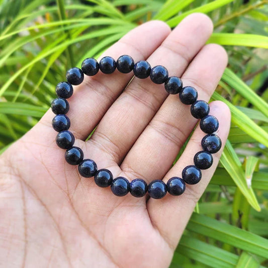 Blue Sun Sitara Bracelet 8mm | Blue Goldstone Crystal Beaded Bracelet | Healing Energy Jewelry | Stretch Bracelet for Women & Men