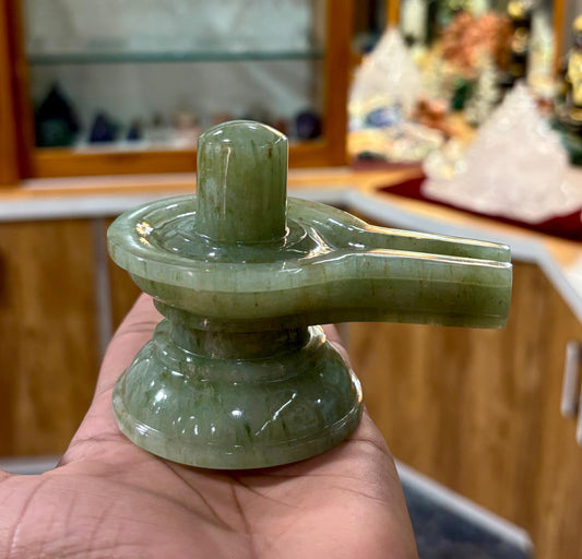 Natural Green Jade Shivling | Hand-Carved Crystal Shivlingam for Pooja & Meditation | Spiritual Gift | KrishnamCarve