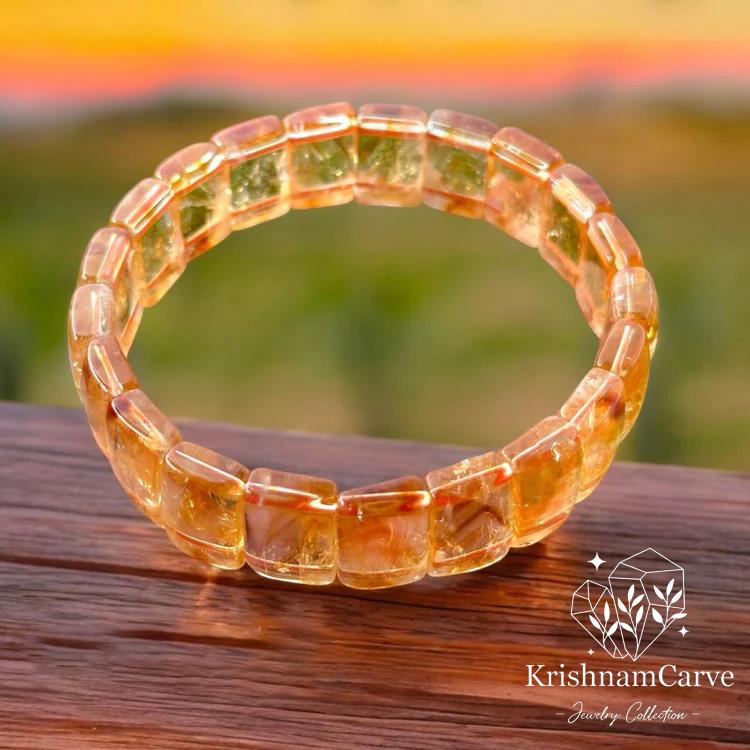 Natural Citrine Crystal Bracelet | Yellow Mountain Citrine Bangle | Handmade Gemstone Energy Bracelet | AAA Quality | KrishnamCarve