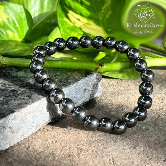 Premium Hematite Crystal Bracelet | Natural Grounding Stone for Energy & Protection | Unisex Stretch Healing Jewelry by KrishnamCarve