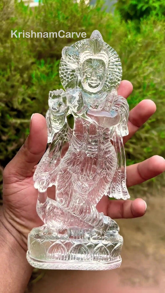 Hand-Carved Sphatik Krishna Idol | Pure Quartz Crystal | Spiritual Home Decor | Radha Krishna | Khatushyam Murti | Positive Energy Gift