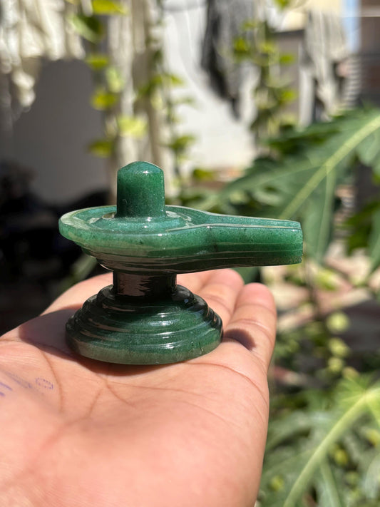 Green Aventurine Shivling | Hand-Carved Crystal Shiva Lingam | Spiritual Altar Decor| Puja Item, Healing Stone, Mahadev Idol | krishnamCarve