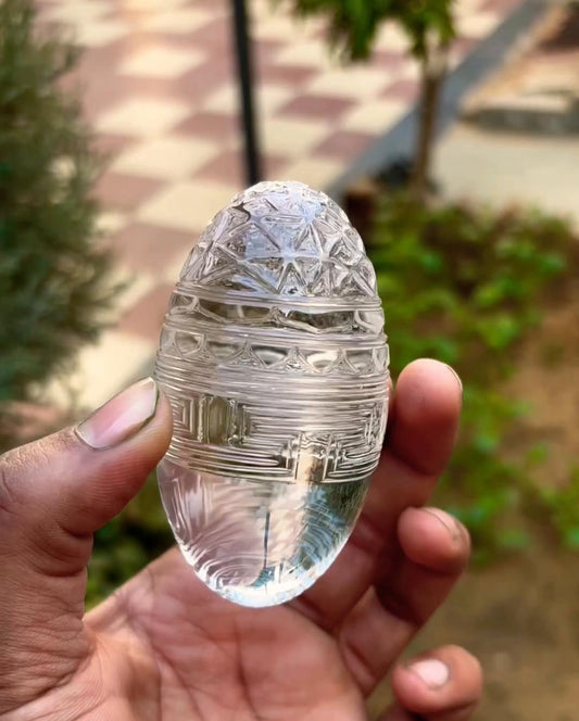 Hand-Carved Clear Quartz Shivling with Sri Yantra | Natural Sphatik Crystal | Vastu, Meditation & Spiritual Decor