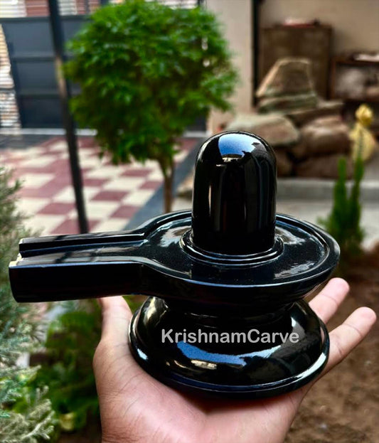Black Stone Shivling Idol for Pooja | Handmade Natural Shivling | Lord Shiva Lingam | Spiritual Decor | KrishnamCarve