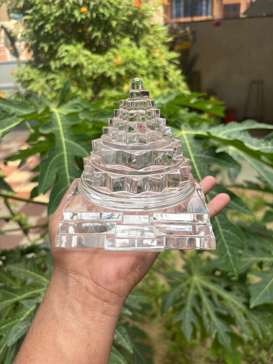 Clear Crystal Sri Yantra | Sacred Geometry Vastu Pyramid for Positive Energy, Meditation & Prosperity | Handmade Spiritual Decor Gift