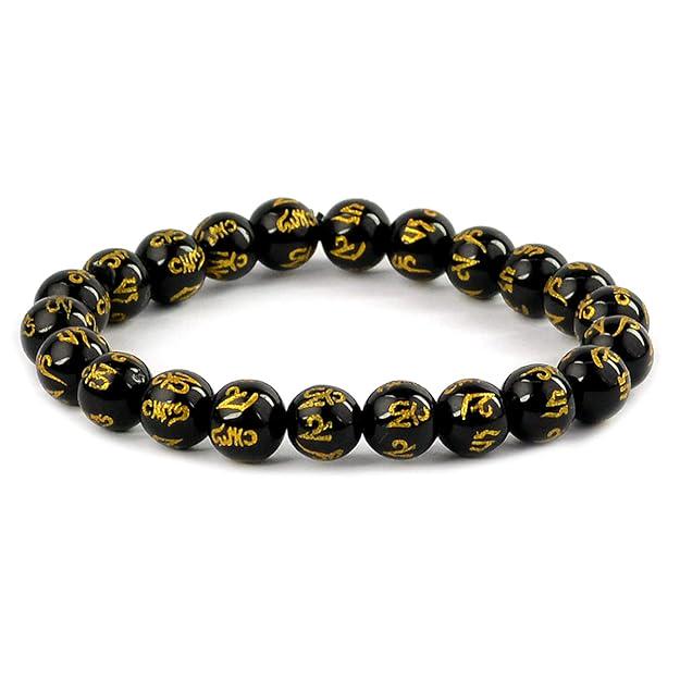 Black Obsidian Om Mani Padme Hum Bracelet – 8mm Tibetan Mantra Beads for Protection & Healing